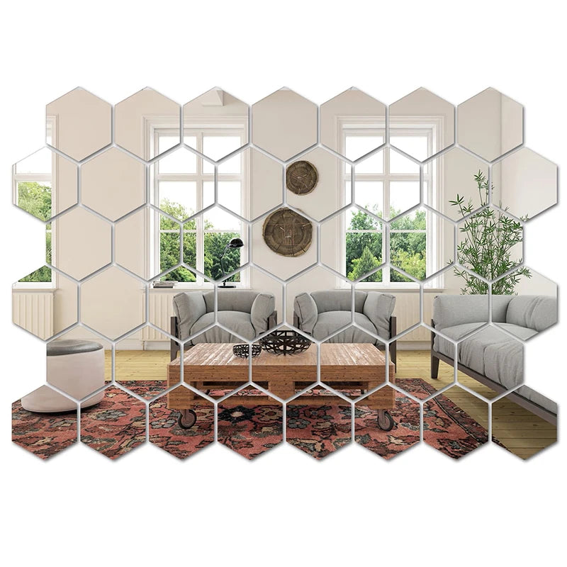 Parede Espelhada Hexagonal Adesivo 45 Peças